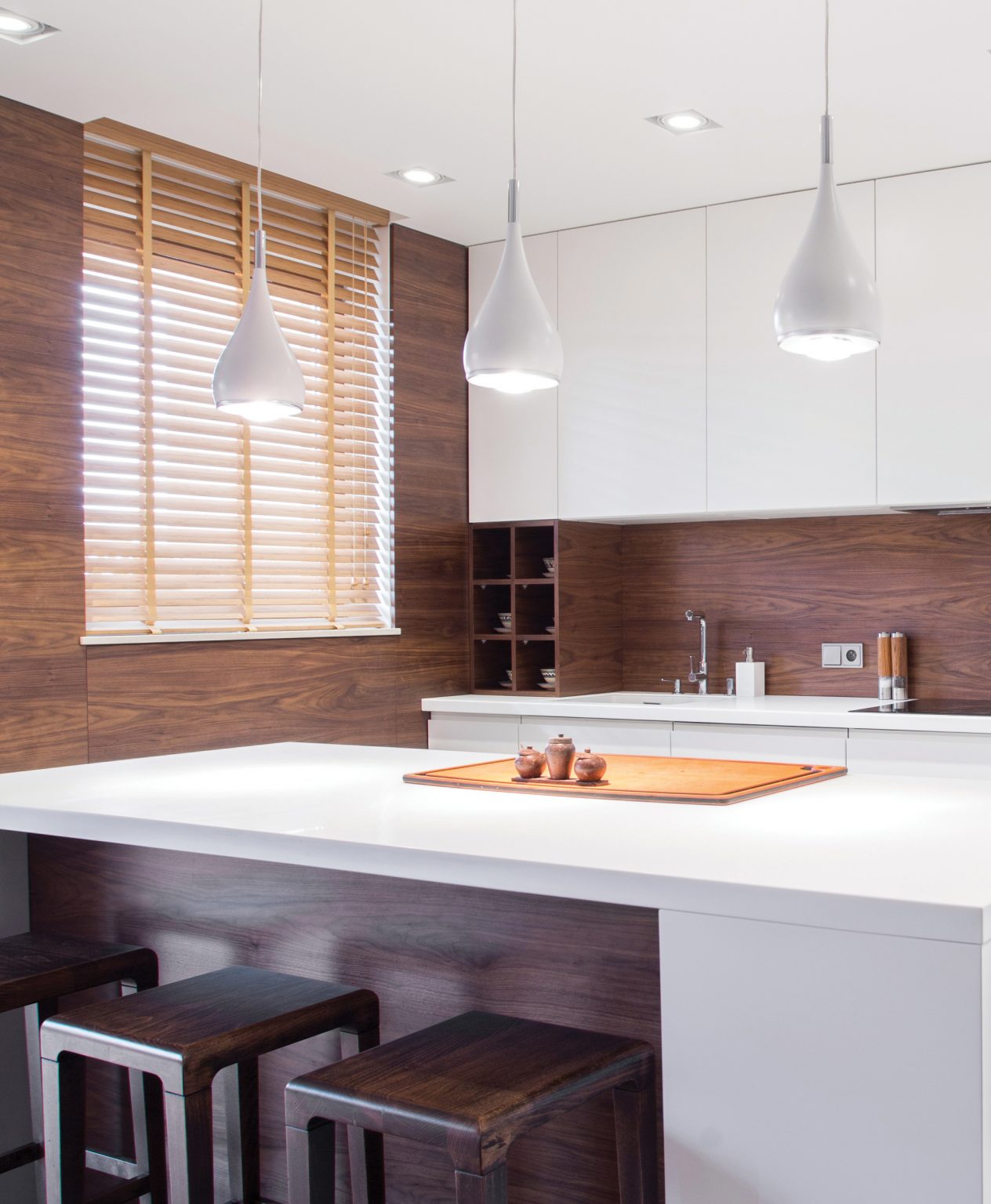Image of modern design spacious light kitchen interior